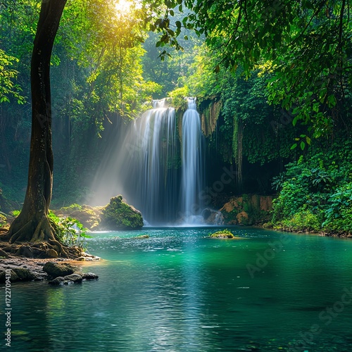 Waterfall forest nature tropical background jungle wallpaper   high resolution   for isolate image