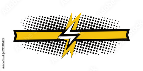 Comic style lightning bolt on halftone background