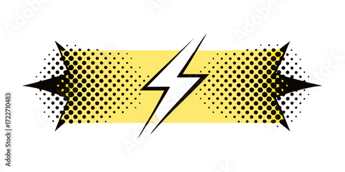 Lightning bolt icon on yellow halftone burst background