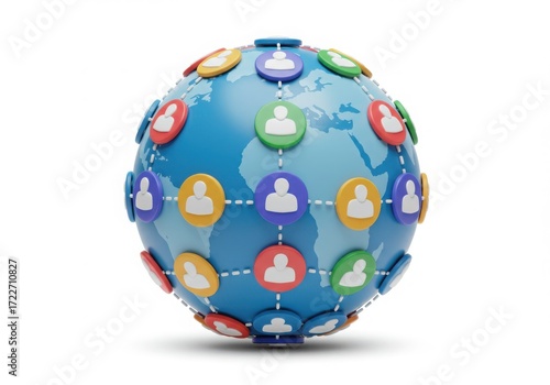 Global network of people connected across continents isolated on white background