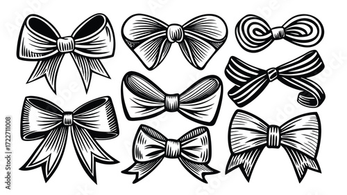 Collection of black and white bow tie illustrations