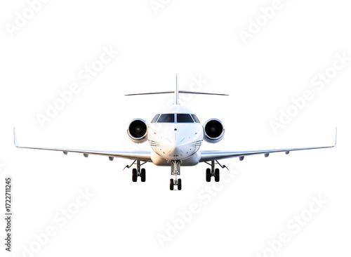Front view of a private jet isolated on transparent background