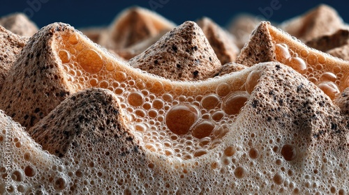 Close-up of frothy coffee foam texture