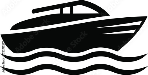 Icon of a small motorboat on sea waves vector illustration on transparent background.