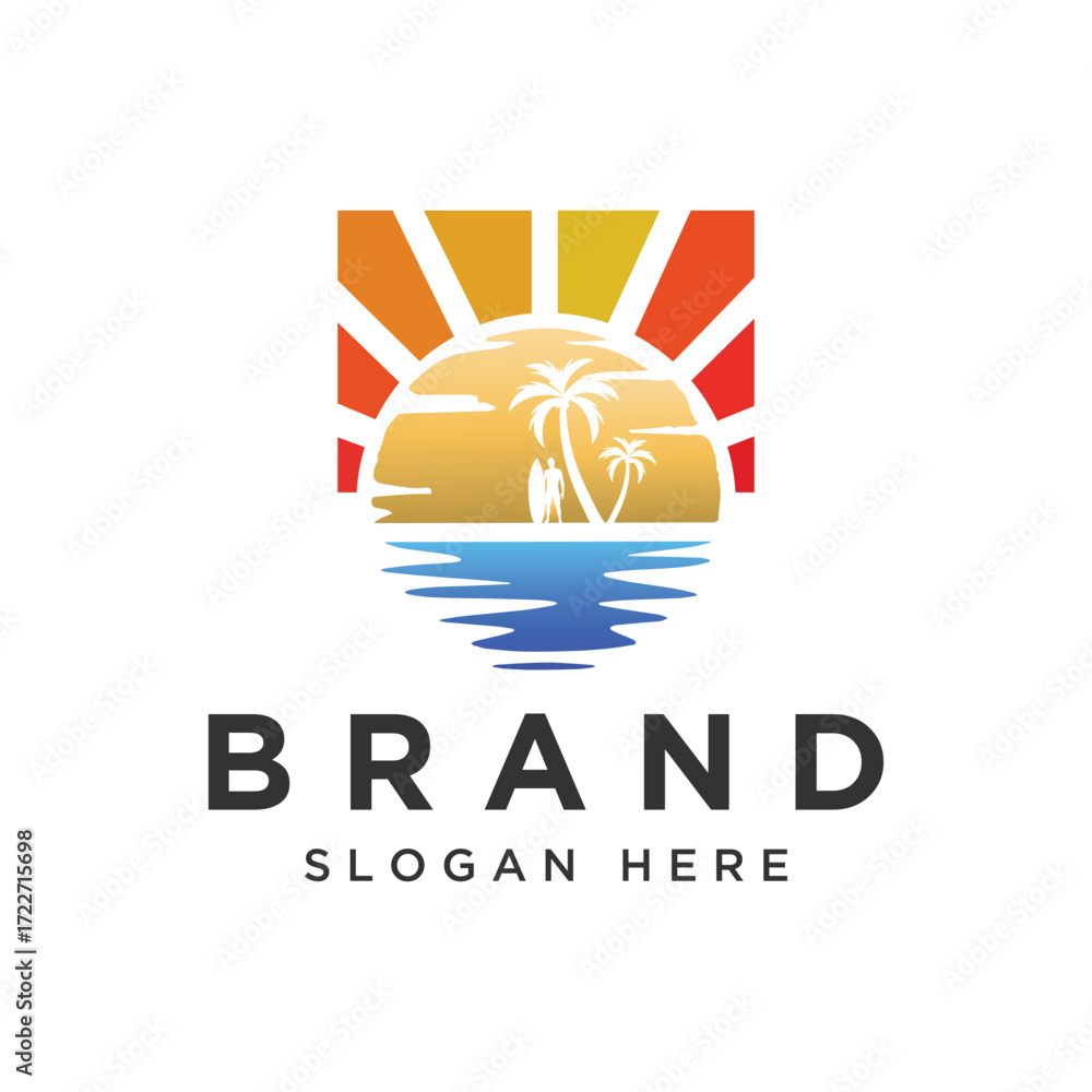 Fototapeta premium Sample minimal and modern logo design for travel agency, travel sea surf, travel surfboard, travel visa, tourism, business and company