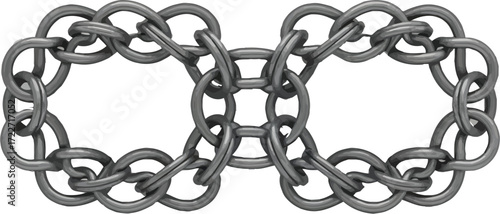 Intertwined Chains: A captivating high-angle shot showcases a detailed and interconnected metal chain, symbolizing strength, unity, and intricate connections.