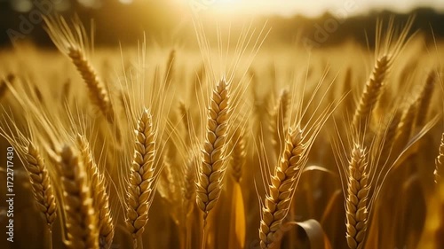 Golden Wheat Field Swaying in Wind Under Bright Sky – Peaceful Rural Scene