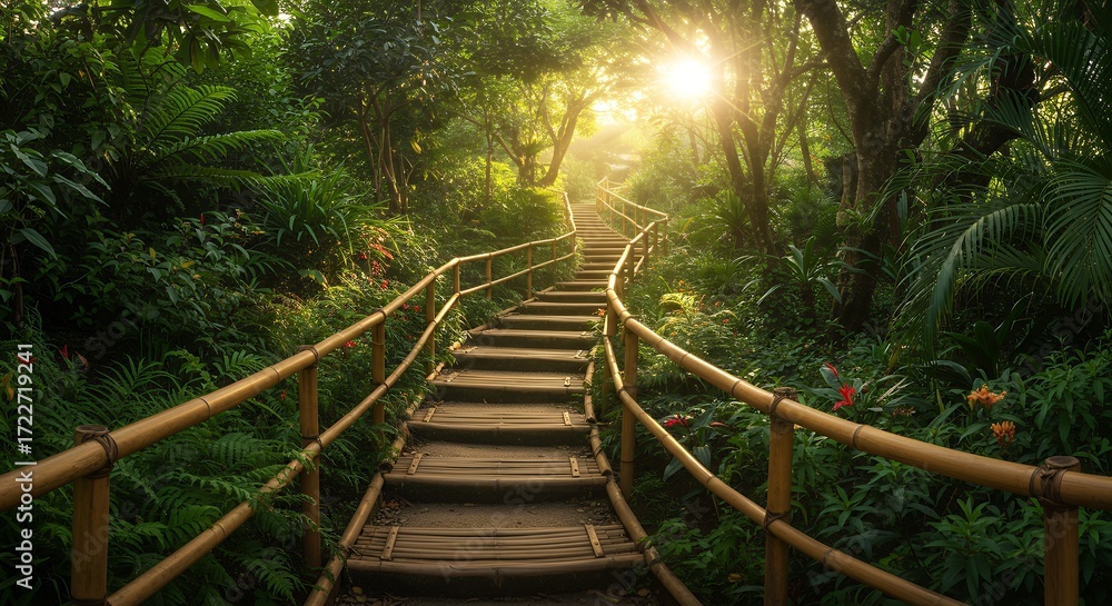 Fototapeta premium Jungle pathway with sunlight