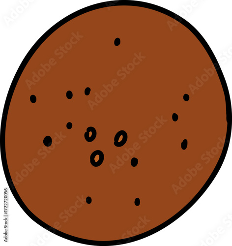 A handdrawn brown potato with black dots