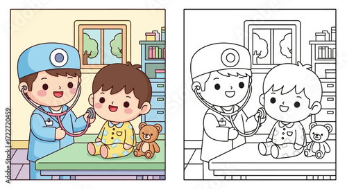 Doctor Examining Child Coloring Page