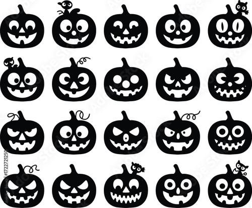 Spooky and fun Halloween pumpkin faces in a variety of expressive designs