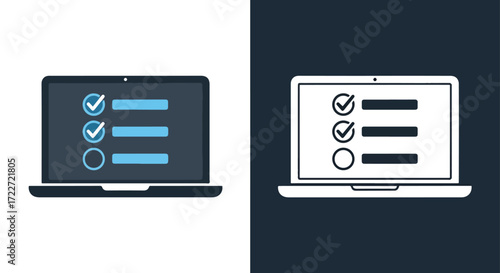Laptop displaying task list checkboxes progress and completion status modern digital interface concept