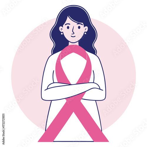 Woman embraces breast cancer awareness pink ribbon symbol of hope and support 