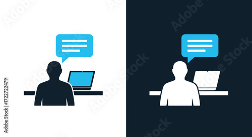 Person with laptop and chat bubbles icon representing communication and online messaging