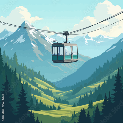 Mountain Cable Car Scenic View Alpine Valley Transportation