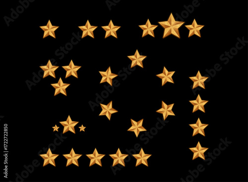 Gold Star Rating Icon Pack – 1 to 5 Star Ranking Symbols for Game UI, App Reviews, Achievement Badges, Score Levels, and Reward Systems in Fantasy and Modern Design