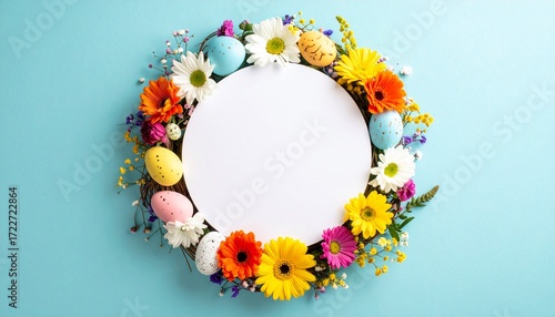 Colorful Easter wreath with blank center