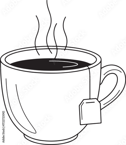 Illustration of hot tea in a mug with a tea bag, isolated on white background