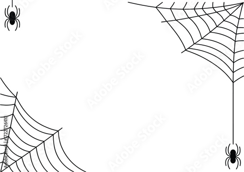Spooky spiderwebs and spiders create a chilling Halloween atmosphere on a white background