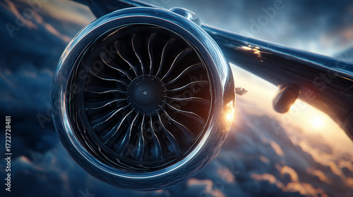 Wallpaper Mural Close-up of airplane turbine engine, polished metallic surfaces glowing under sunlight Torontodigital.ca