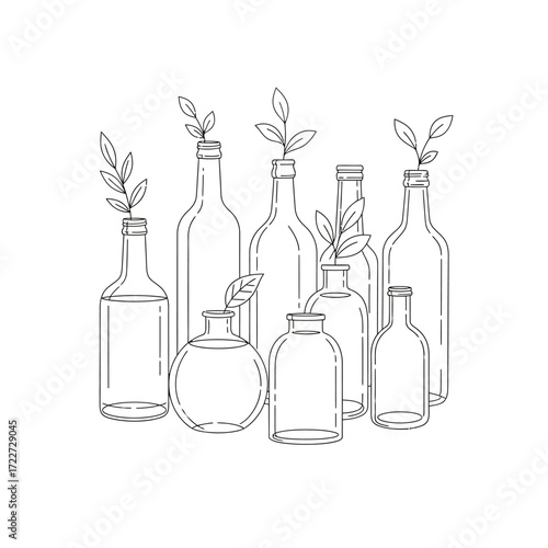 Eco-Friendly Bottles and Plant Illustration Sustainable Living and Nature-Inspired Design
