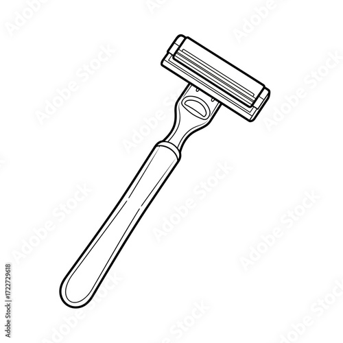 An illustration of a disposable razor with a long handle and a pivoting head, ideal for personal grooming and shaving needs