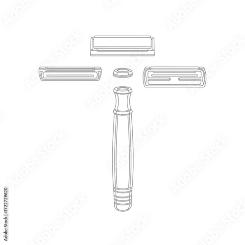 Classic Safety Razor Disassembled A Detailed Vector Illustration for Grooming and Shaving Concepts
