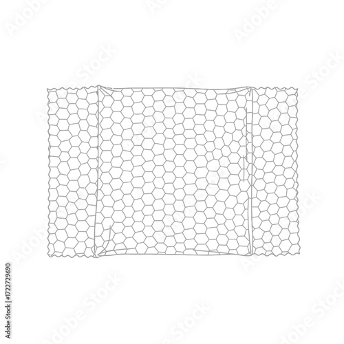 Vector line art illustration of a hexagonal wire mesh net for a sports goal, isolated on a white background for graphic design