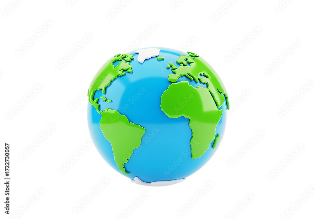 Fototapeta premium Illustration of a stylized 3d globe showing continents, isolated on transparent background on transparent background