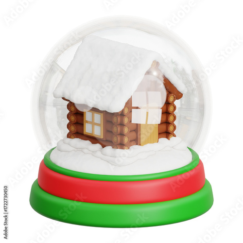 Snow House In Snow Globe 3D Illustration