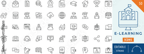 E-learning icon collection set. Editable stroke.
