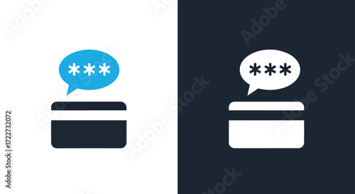 Secure credit card pin entry icon with asterisks in speech bubble for digital security