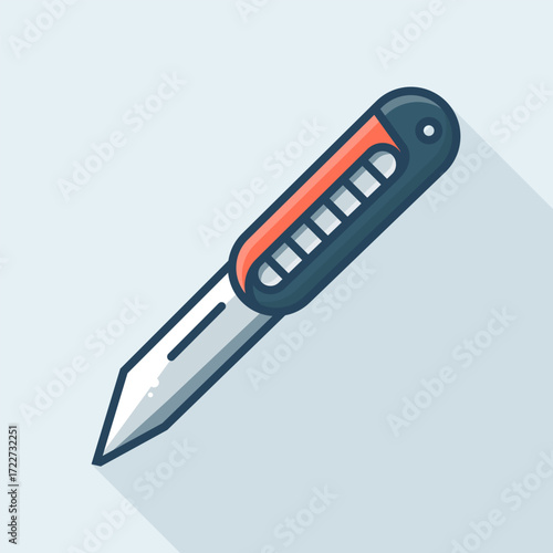 Utility knife with black handle, cartoon cutter knife vector illustration for DIY construction and repair
