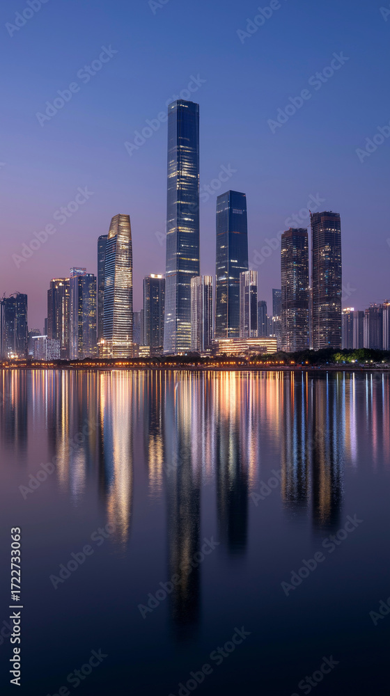 Fototapeta premium Guangzhou Skyline at Dusk Illustration
