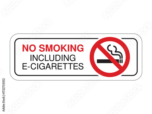 No Smoking Including E-Cigarettes Sign – Red Prohibition Symbol with Bold Health Regulation Message High-Quality Vectorial Stock Image