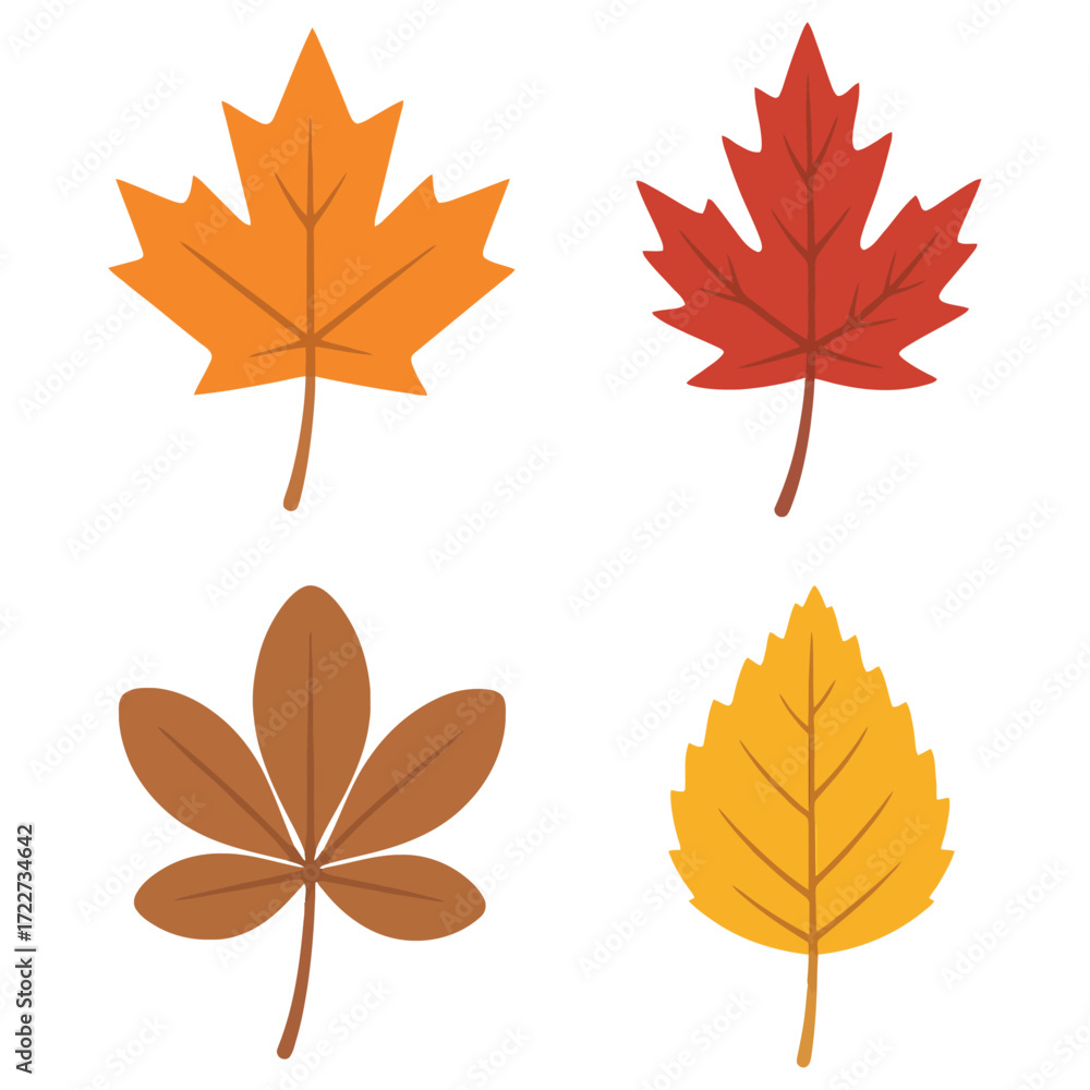 Naklejka premium autumn maple leaves set isolated on white background illustration with orange yellow red and brown fall foliage pattern