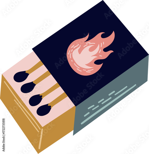 A matchbox with a flame icon and matches