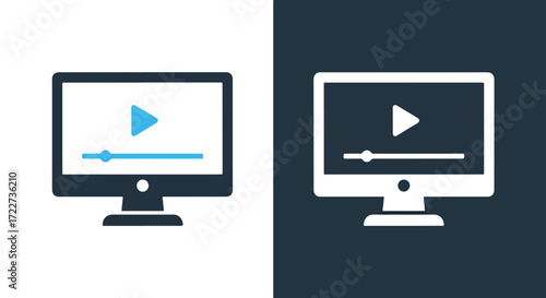 Computer screen displaying media player with play button and progress bar