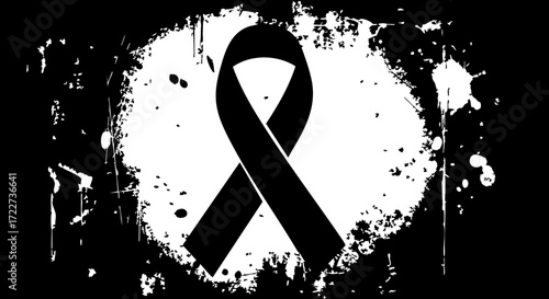Symbol of remembrance and solidarity, a black ribbon on a distressed grunge background evokes deep emotion and support for causes.