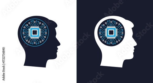 Ai brain chip technology human head silhouette represents artificial intelligence futuristic concept