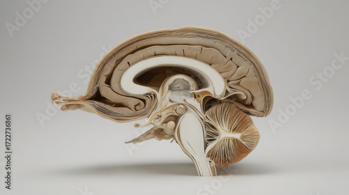 Detailed Cross-Section of Human Brain Anatomical Model and Features