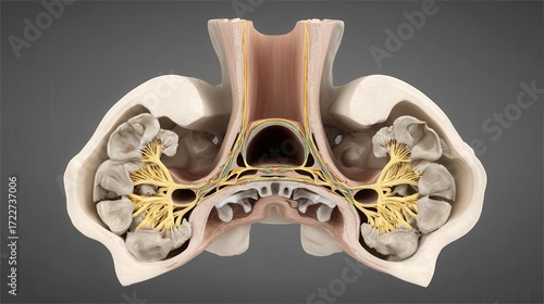 Detailed Cross Section of Human Brain Anatomy with Neural Structures