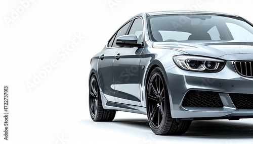 Sleek gray car against white background