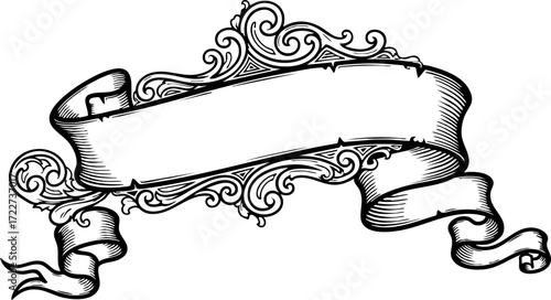 Elegant vintage ornate banner scroll with decorative flourishes perfect for timeless declarations and distinguished announcements