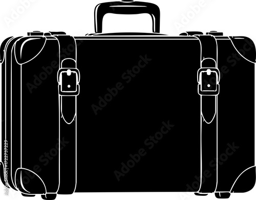 Classic black vintage suitcase with leather straps and buckles, perfect for travel and adventure.
