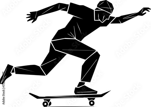 Dynamic skateboarder in action capture thrilling urban sport moment, conveying speed, freedom, and modern street culture energy.
