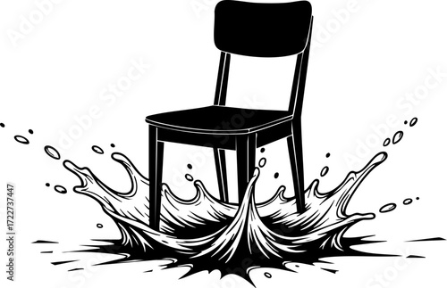 Modern chair submerged in dynamic splash of water creating exciting visual impact for design projects