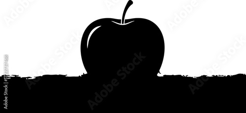 Bold black apple silhouette symbolizes fresh produce healthy eating and organic farming concepts for vibrant design