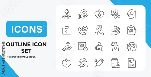 Collection of Medical and Healthcare Outline Icons for Design Projects