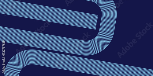 Abstract blue background with blue glowing diagonal geometric lines. Modern shiny blue rounded rectangle lines pattern. Minimalist graphic design, modern design